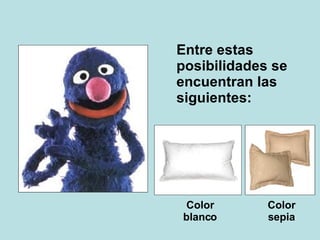 Entre estas posibilidades se encuentran las siguientes: Color blanco Color sepia 