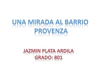 UNA MIRADA AL BARRIO  PROVENZA JAZMIN PLATA ARDILA GRADO: 801 