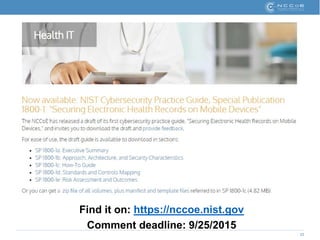 23
Find it on: https://nccoe.nist.gov
Comment deadline: 9/25/2015
 