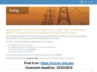 29
Find it on: https://nccoe.nist.gov
Comment deadline: 10/23/2015
 