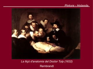 Pintura - Holanda




La lliçó d'anatomia del Doctor Tulp (1632)
               Rembrandt
 