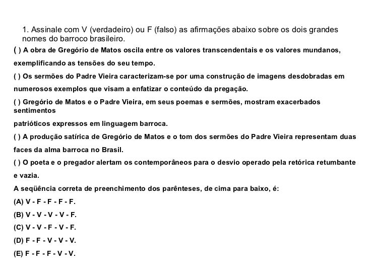 Assinale Com V Verdadeiro Ou F Falso As Afirmações Abaixo