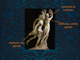 Realismo, cabello
agitado
Realismo, tela
agitada
Contraste de
actitudes
 