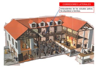 CORREDORES LATERALESCORREDORES LATERALES
Antecedentes de los actuales palcos.
Se alquilaban a familias.
 