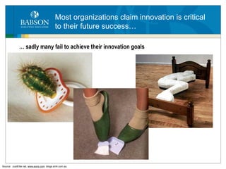 Most organizations claim innovation is critical to their future success… Source:   JustElite.net ,  www.eons.com   blogs.smh.com.au …  sadly many fail to achieve their innovation goals 