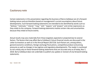 Certain statements in this presentation regarding the business of Barry Callebaut are of a forward-
looking nature and are...