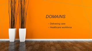 DOMAINS
• Delivering care
• Healthcare workforce
 