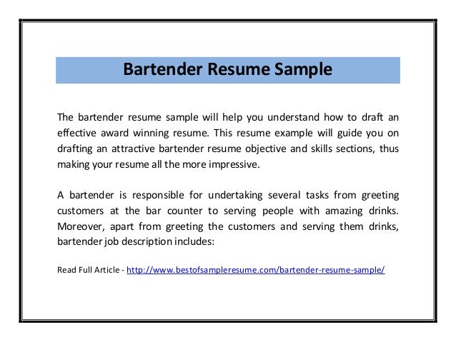 Winning bartender resume