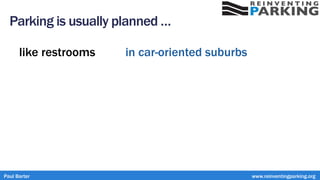 like restrooms in car-oriented suburbs
Paul Barter www.reinventingparking.org
Parking is usually planned …
 