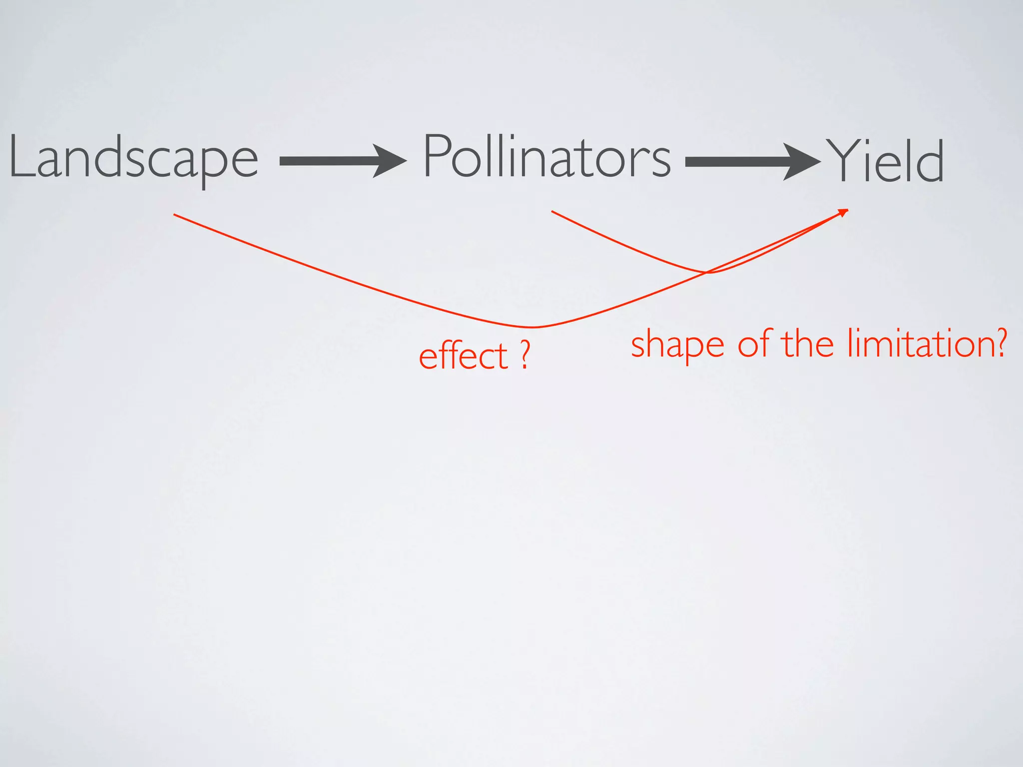Landscape   Pollinators            Yield


            effect ?   shape of the limitation?
 