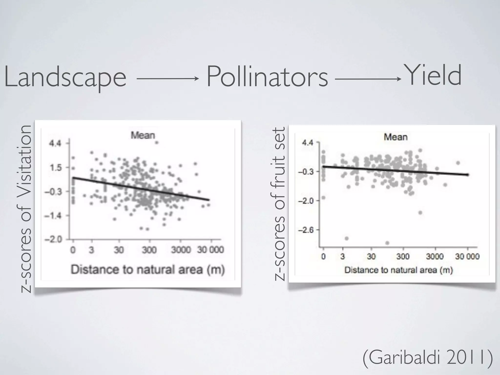 z-scores of Visitation

                                            Landscape




                    z-scores of fruit set
                                            Pollinators
                                            Yield




(Garibaldi 2011)
 