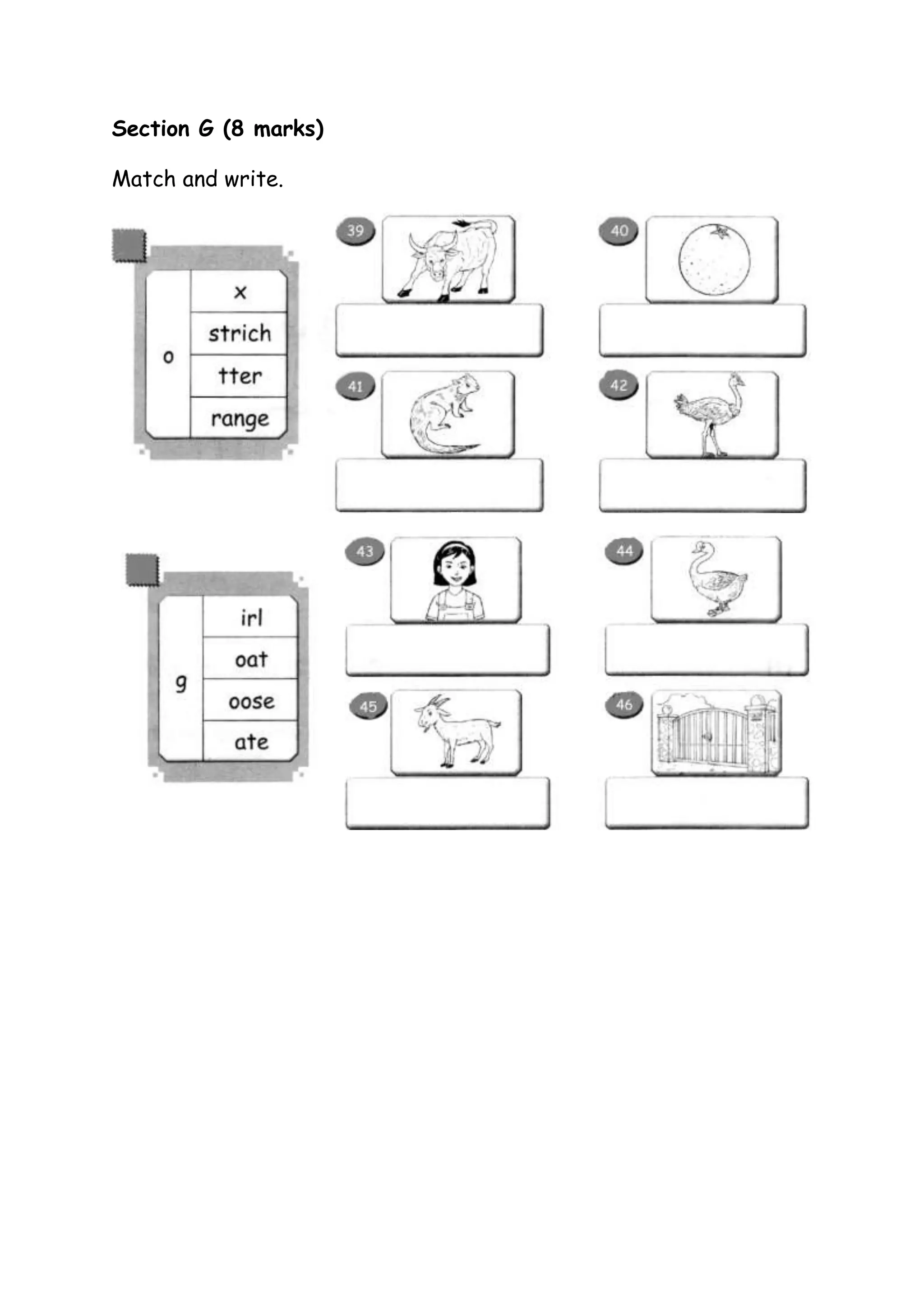 Section G (8 marks)
Match and write.