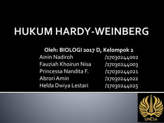 Oleh: BIOLOGI 2017 D, Kelompok 2
Ainin Nadiroh /17030244002
Fauziah Khoirun Nisa /17030244003
Princessa Nandita F. /17030244021
Abrori Amin /17030244022
Helda Dwiya Lestari /17030244025
 