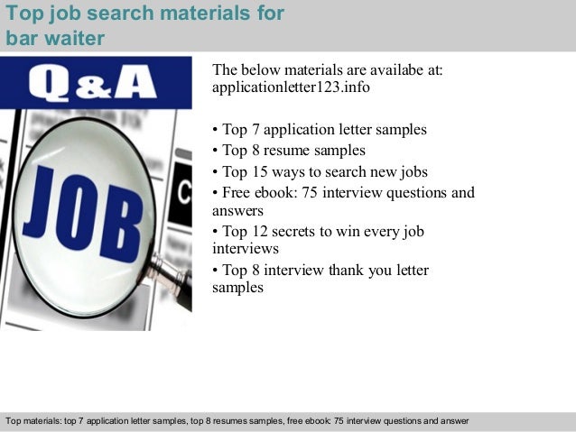 Bar waiter application letter