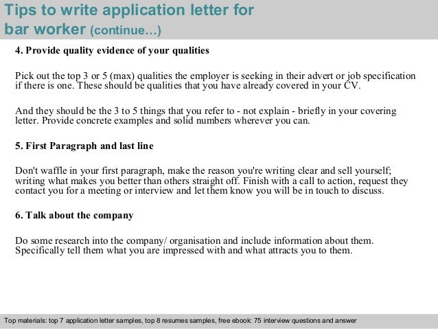 how to write application letter for bar work