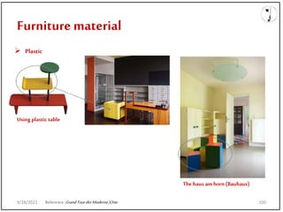 9/28/2021
Furniture material
 Plastic
Using plastic table
The haus am horn (Bauhaus)
Reference:GrandTourderModerne|Orte
9/28/2021 100
 