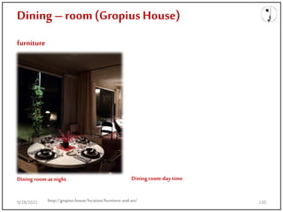 Dining – room(Gropius House)
furniture
Dining room-atnight Dining room-daytime
http://gropius.house/location/furniture-and-art/
9/28/2021 120
 