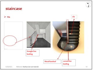 staircase
9/28/2021 Reference:bauhausstaircasematerials
 Tile
curved line
landing
tile
Straight line
landing
Metal handrail
9/28/2021 97
 