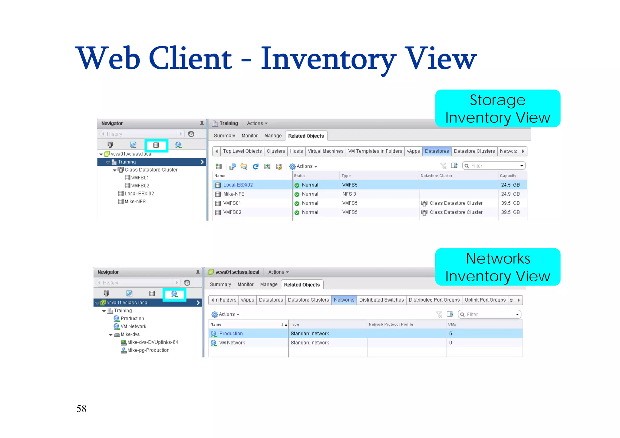 58
Web Client - Inventory View
Storage
Inventory View
Networks
Inventory View
 