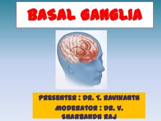 BASAL GANGLIA



 Presenter : Dr. T. Ravikanth
     Moderator : Dr. V.
      Sharbandh Raj
 