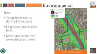 Environmental
Noise
 Transportation noise is
dominant noise source
 I-5 generates greatest noise
levels
 Noise-sensitive land uses
are residences and motels
Existing Noise Contours
 