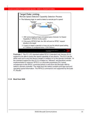  
©2013 Brocade Communications                                                                  13 
          Brocade Accredited Server Connectivity Specialist – BASCS in a Nutshell First Edition
1.1.8 Boot from SAN
 