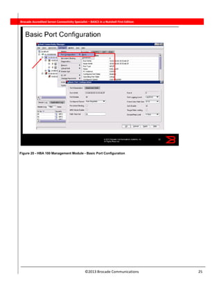  
©2013 Brocade Communications                                                                  25 
          Brocade Accredited Server Connectivity Specialist – BASCS in a Nutshell First Edition
Figure 20 - HBA 100 Management Module - Basic Port Configuration
 