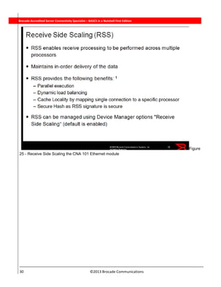  
30                                                                          ©2013 Brocade Communications 
          Brocade Accredited Server Connectivity Specialist – BASCS in a Nutshell First Edition
Figure
25 - Receive Side Scaling the CNA 101 Ethernet module
 