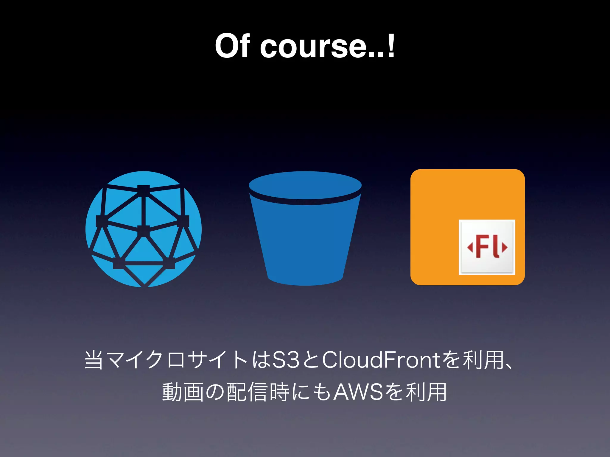 Of course..!




当マイクロサイトはS3とCloudFrontを利用、
    動画の配信時にもAWSを利用
 