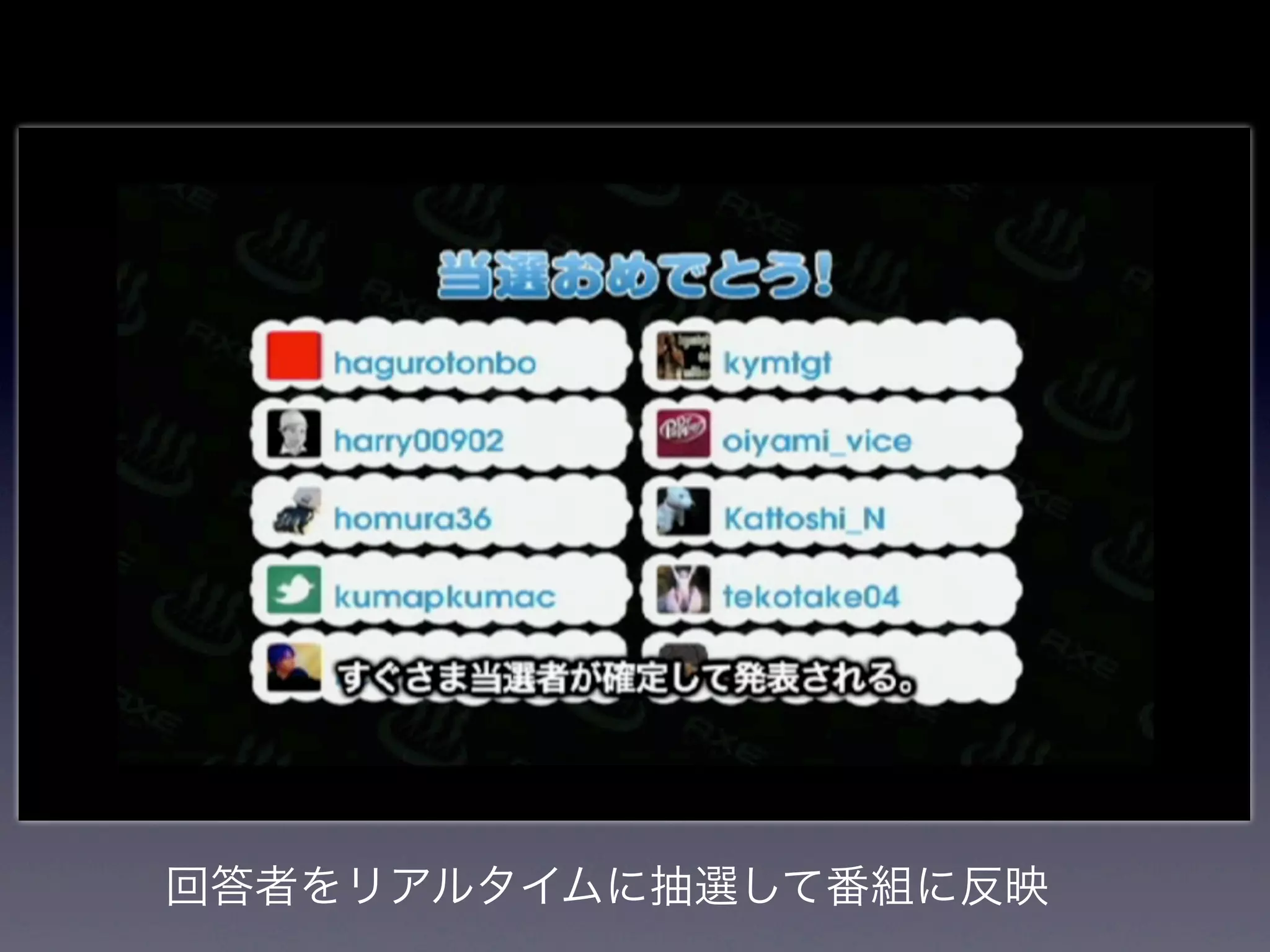 回答者をリアルタイムに抽選して番組に反映
 