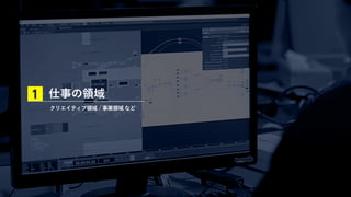 仕事の領域
クリエイティブ領域 / 事業領域 など
1
 