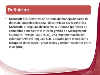 Base de datos en microsoft sql server | PPTX