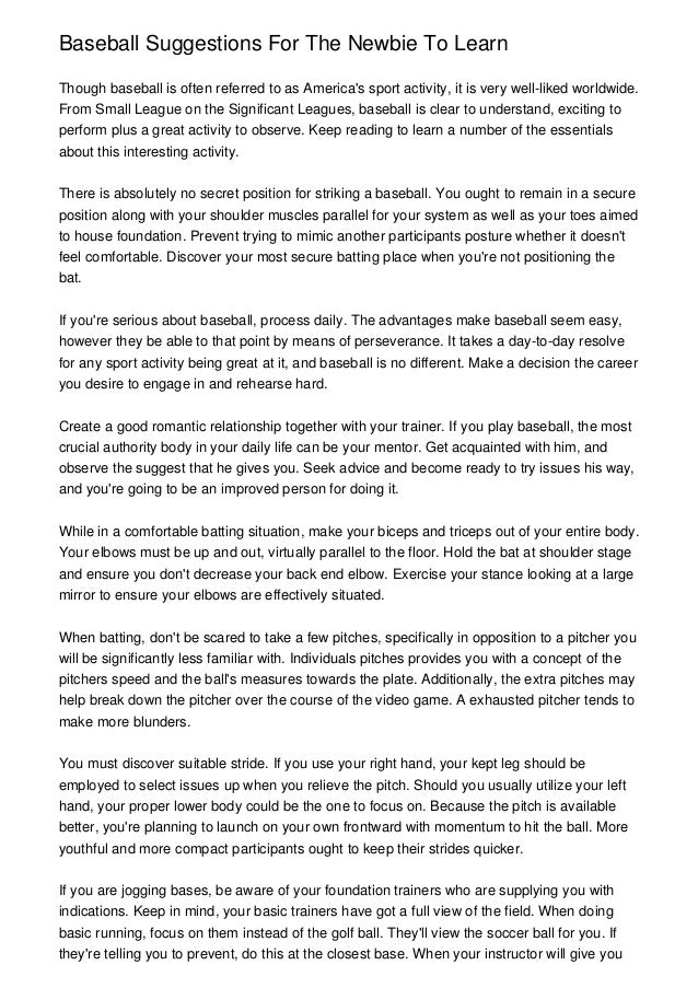 Baseball Suggestions For The Newbie To Learn Baseball Suggestions For The Newbie To Learn