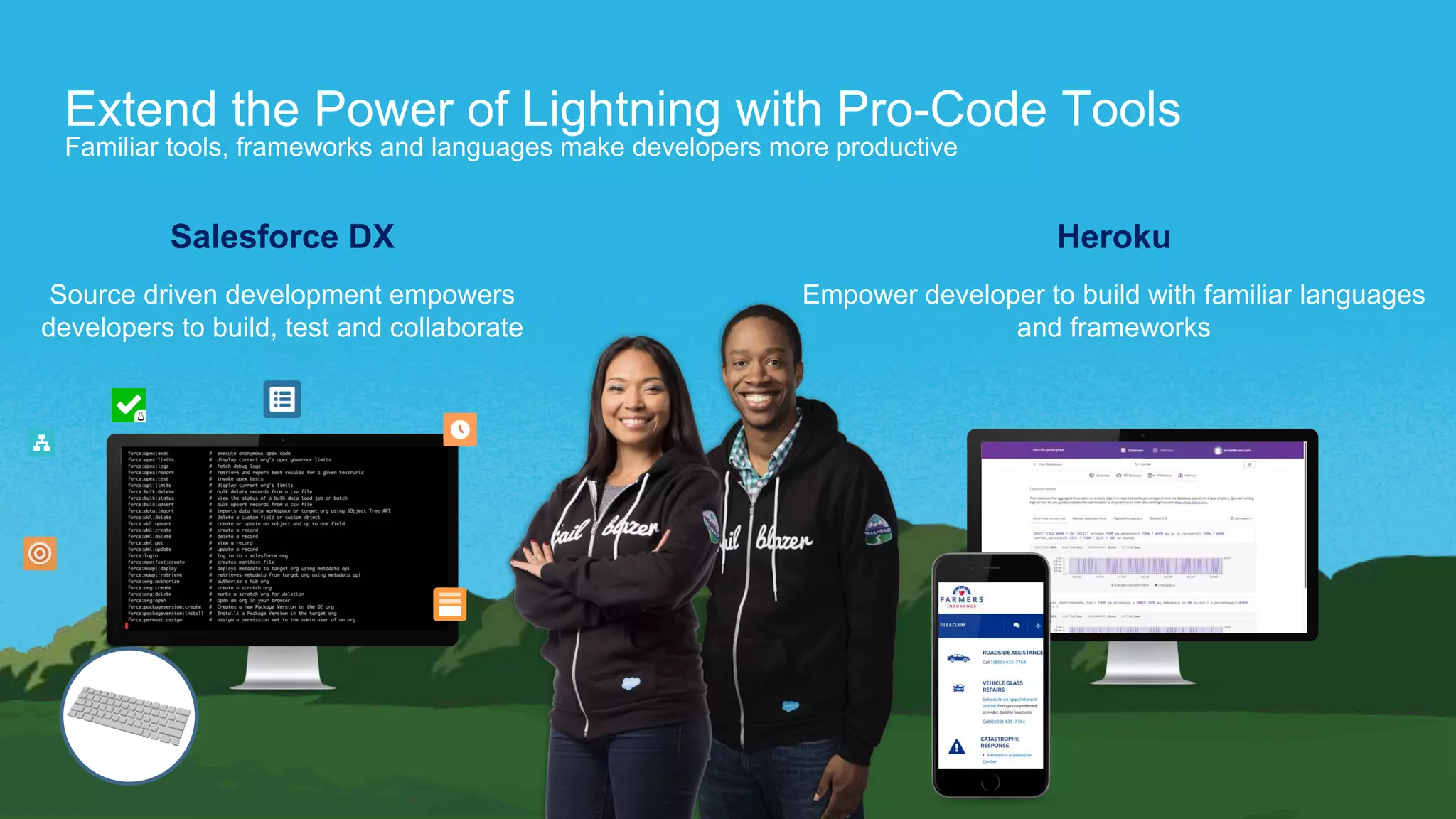Extend the Power of Lightning with Pro-Code Tools
Familiar tools, frameworks and languages make developers more productive
Heroku
Source driven development empowers
developers to build, test and collaborate
Salesforce DX
Empower developer to build with familiar languages
and frameworks
 