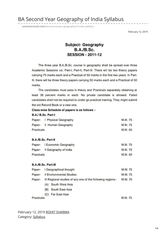 Ba second year geography of india syllabus PDF