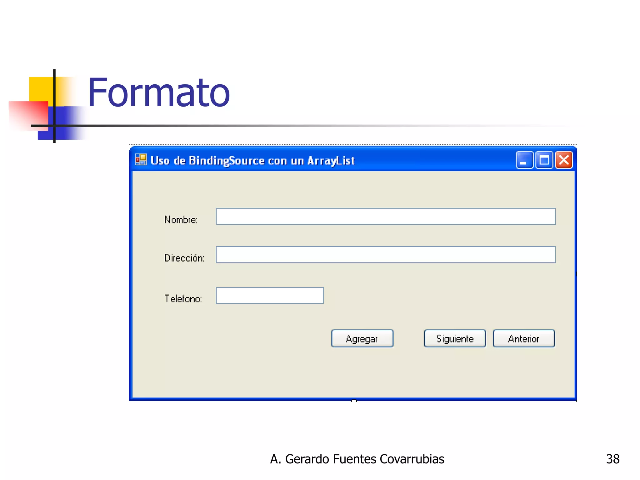 A. Gerardo Fuentes Covarrubias 
38 
Formato  