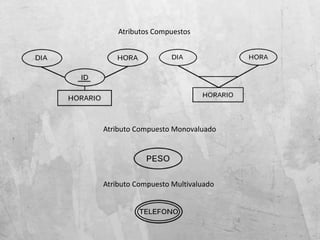 Atributo Compuesto Monovaluado
Atributo Compuesto Multivaluado
Atributos Compuestos
 