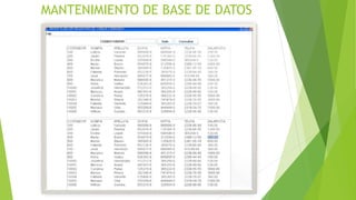 MANTENIMIENTO DE BASE DE DATOS
 