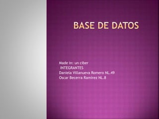 Made in: un ciber
INTEGRANTES
Daniela Villanueva Romero NL.49
Oscar Becerra Ramírez NL.8
 