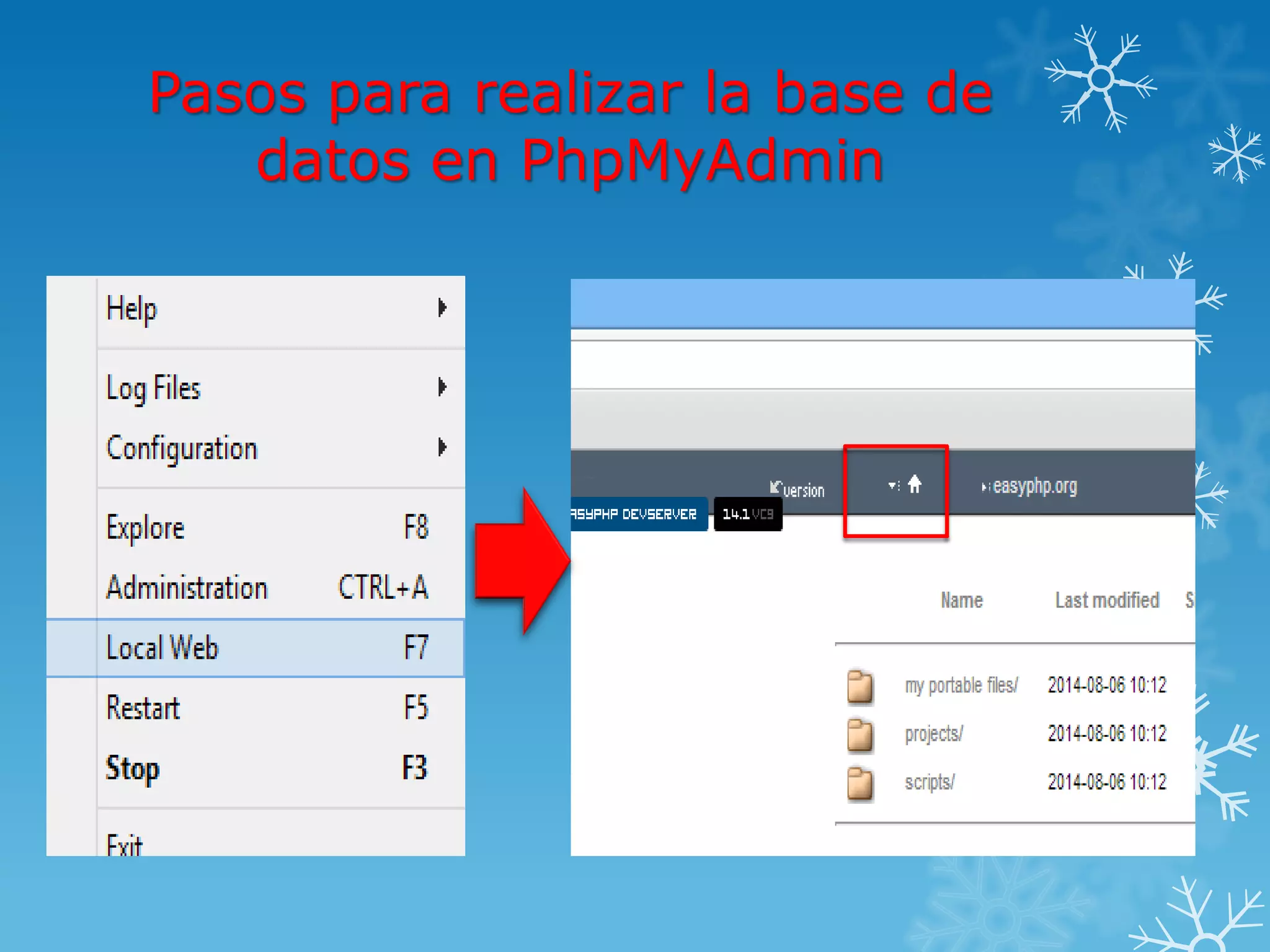 Pasos para realizar la base de
datos en PhpMyAdmin
 