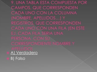  A) Verdadero
 B) Falso
 