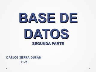 BASE DEBASE DE
DATOSDATOSSEGUNDA PARTESEGUNDA PARTE
CARLOS SIERRA DURÁN
11-2
 
