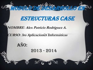 MODULO DE DESARROLLO EN
ESTRUCTURAS CASE
NOMBRE: Alex Patricio Rodríguez A.
CURSO: 3ro Aplicaciones Informáticas
Año:
2013 - 2014
 