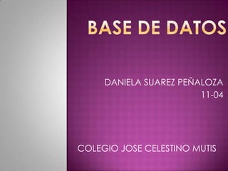 Base de datos DANIELA SUAREZ PEÑALOZA 11-04 COLEGIO JOSE CELESTINO MUTIS 