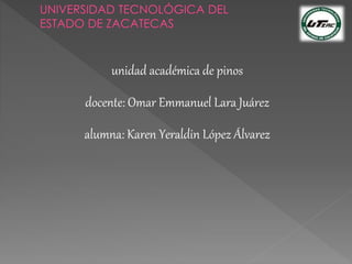 unidad académica de pinos
docente: Omar Emmanuel Lara Juárez
alumna: Karen Yeraldin López Álvarez
 