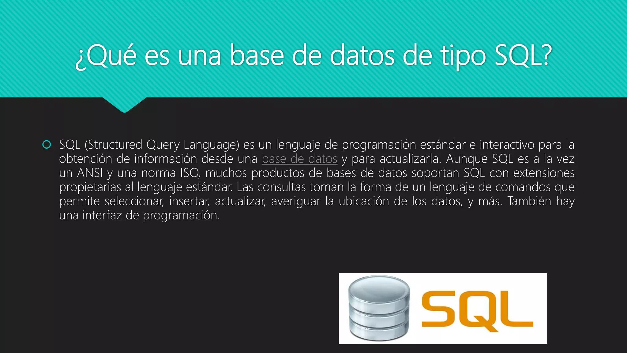 Sql Estandar Base de datos ventajas y desventajas | PPTX