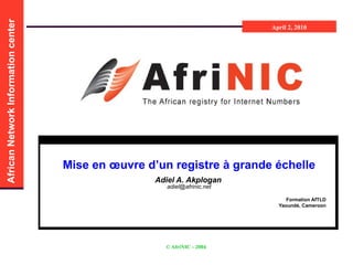 Mise en œuvre d’un registre à grande échelle Adiel A. Akplogan   [email_address] Formation AfTLD Yaoundé, Cameroon 