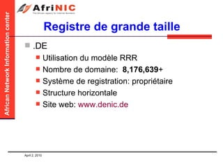 Registre de grande taille .DE Utilisation du modèle RRR Nombre de domaine:    8,176,639 + Système de registration: propriétaire  Structure horizontale Site web:  www.denic.de   