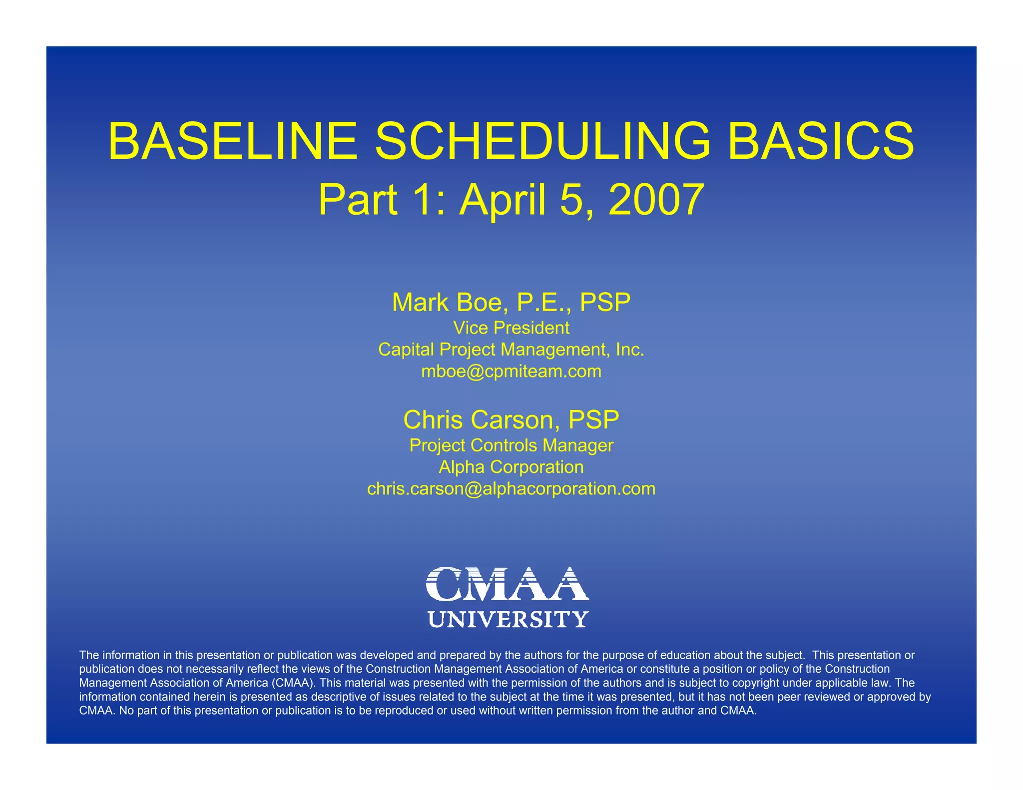 Baseline Schedules 1