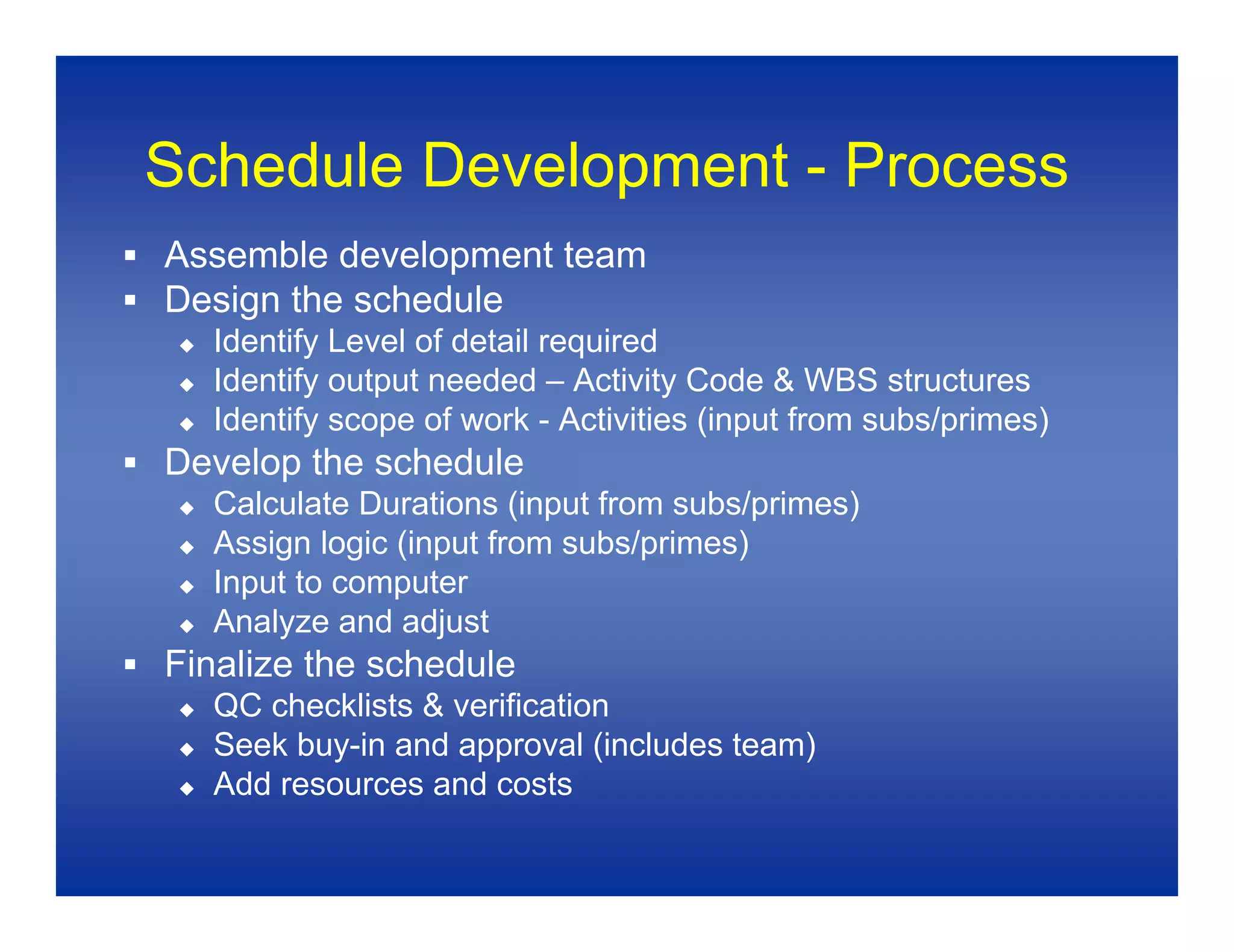 Baseline Schedules 1